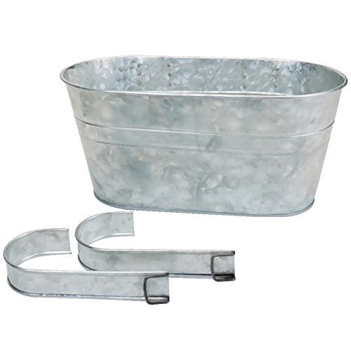 Sporgard Metal Hanging Flower Pots For Railing Fence, Galvanized Steel Hanging Bucket Pots, Countryside Style Window Plant Holder With Detachable Hooks, Home Decoration Flower Holders #TOP2