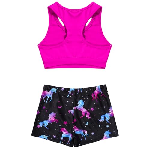 iiniim Kids Girls Two Piece Dance Sports Bra Crop Top with Shorts Gymmnastics Leotard Active Swimming Outfit Set Dark Night 6