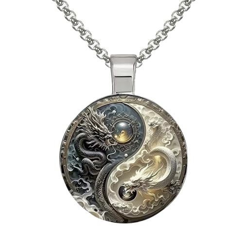 Jewelry by Dawn Intricate Highly Detailed Small Yin Yang Dragon Pendant Stainless Steel Necklace Length Choices (20 inches long)