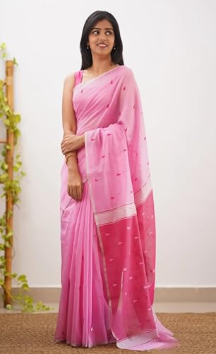Image of Women's Cotton Soft Silk Sarees | Jamdani Cotton Saree With Attach Unstitched Blouse Piece