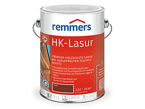 Remmers HK-Lasur 3in1 teak, 2,5 Liter, Holzlasur aussen, 3n1: Imprägnierung, Grundierung & Lasur, Holzschutz vor Feuchtigkeit & UV-Strahlung