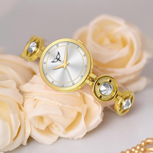 Image of Ladies Fashion Watch with Bracelet and Crystal Bezel, Black Analog Design, Water Resistant