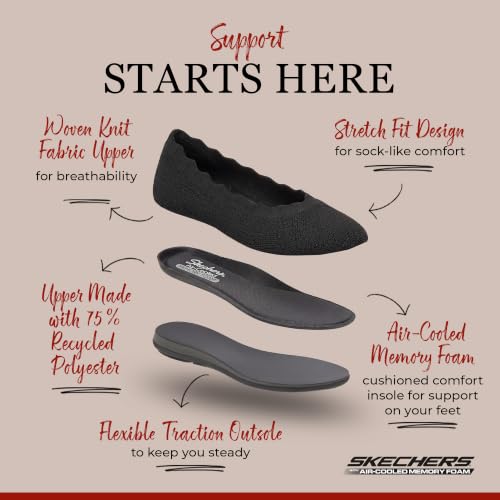 Image of Skechers Womens Cleo 2.0 - Love Spell Scalloped Knit Skimmer Flats with Air-Cooled Memory Foam