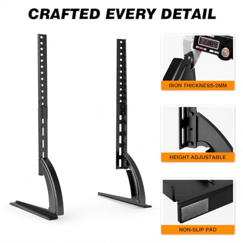Image of BIG VUE Universal Table Top TV Stand for Most 27-55 Inch LCD LED Flat Screen TVs, Replacement Table Top TV Base with 3-Level Height Adjustment, TV Leg Max VESA 800x400mm, Holds up to 88lbs