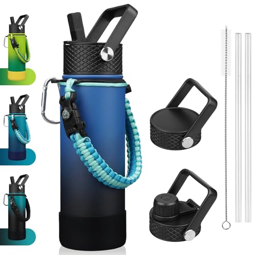 Image of BJPKPK 22oz Insulated Water Bottle with 3 Lids, Straw Lid & Handle