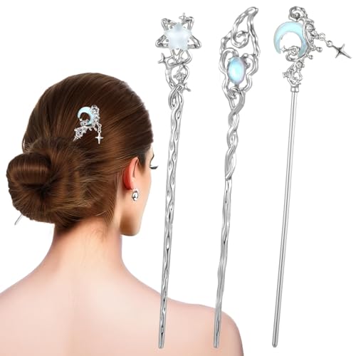 Image of Hair Sticks for Bun, Hair Chopsticks, New Chinese Style Tassel Flower Hairpins, Vintage Alloy Hair Chopsticks for Hanfu Hairs Decoration
