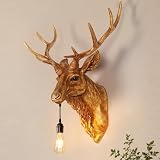 Deer Head Lamp Wall Decor 14.5 inches Faux Deer Head Sculpture Light for Bar Background Wall Mount Home Living Room Animal Head Wall Art Christmas Decoration Resin Antler Decor LED Bulb Included