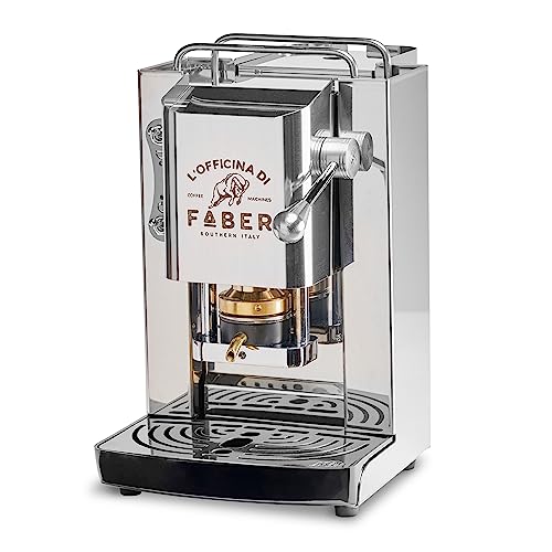 FABER COFFEE MACHINES | Modelo Pro Total Inox Deluxe | Cafetera con cápsulas ese 44 mm | Acabados cromados inoxidables | Latón Pressacialda