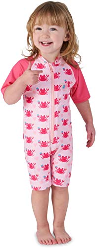 Juicy Bumbles Bañador Bebe Niña - Traje de Baño con Protección Solar Anti UV de Una Pieza para Bebés y Niños Pequeños - Traje de Mangas Cortas UPF50 + Cangrejos Rosas - 1-2 Años