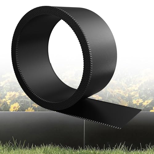 HENGMEI Borde de césped de 20 m de metal, resistente a la intemperie, galvanizado, borde flexible, 15 cm de alto, color negro