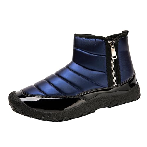 Bottines d'hiver matelassées homme bleues zip bout brillant