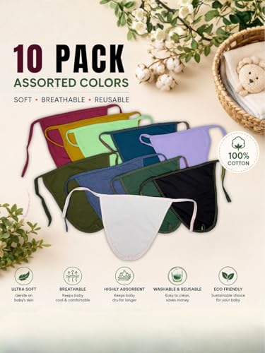 Image of Baby Cloth Diapers /Langot for Newborn & Infants (Pack of 10) | 100% Cotton Reusable Nappies | Adjustable Tie-Up Nappy | Soft, Breathable & Washable Cloth Diapers for Boys & Girls (0-24 Months)