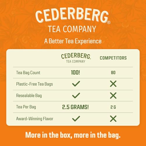 Cederberg Tea Company Caramel Mandarin Orange Rooibos Tea Bags - Made with Organic Red Rooibos Tea, South African Herbal Tea, Naturally Caffeine Free Tea, Small Batch - Select Blend Non-GMO, Premium Leaf, Antioxidant-Rich, 100 Count