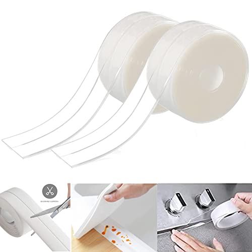 Bande D'étanchéité pour Baignoire，Joint de Douche Salle Ruban Bain Adhésif étanche Bande Etancheite Autocollante pour Cuisine Mur et Bord D'évier Baignoire ou Bord Toilettes 2 Rouleaux (Transparent)