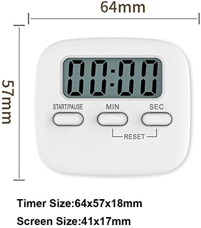 Kitchen Timer, INRIGOROUS Digital Kitchen Timer Magnetic Countdown Stopwatch Timer with Loud Alarm, Big Digit, Back Stand, Hanging Hole for Cooking, Shower, Bathroom, Kids, Teacher (White, 1)