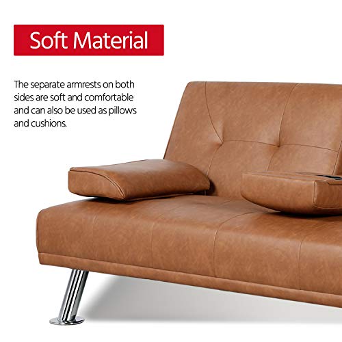 Yaheetech Modern Faux Leather Futon Set Convertible Recliner Sleeper