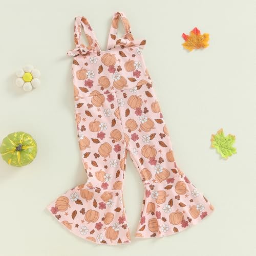 Kayotuas Toddler Baby Girl Halloween Outfit Jumpsuit Sleeveless Floral Pumpkin Ghost Bell Bottom Romper Overalls Fall Clothes3