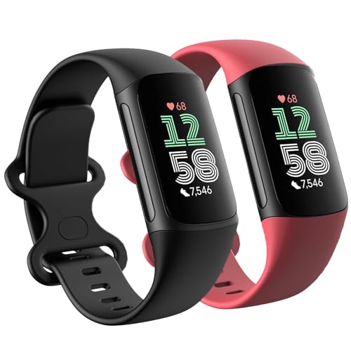 Paquete de 2 correas compatibles con Fitbit Charge 5/Fitbit Charge 6 para mujeres y hombres, suaves y transpirables, deportivas, ajustables, de repuesto para mujeres y hombres (grande de 7.1 a 9.1