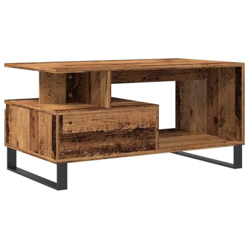Table basse vieux bois 90x49x45cm rectangulaire design industriel - 7