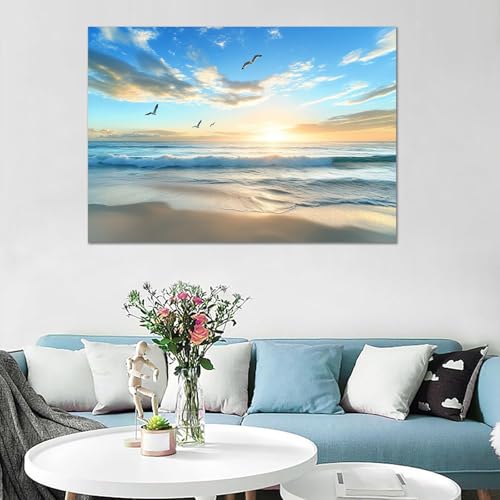 Cuadro moderno de paisaje de olas de playa enmarcado de 20x30cm 3