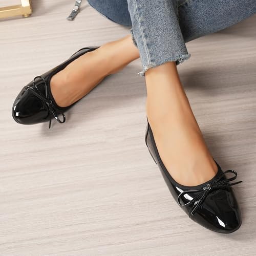Women's Flat Shoes Comfortable Leather Round Toe Ballet Shoes Bow Slip on Dress Shoes for Women Flats4