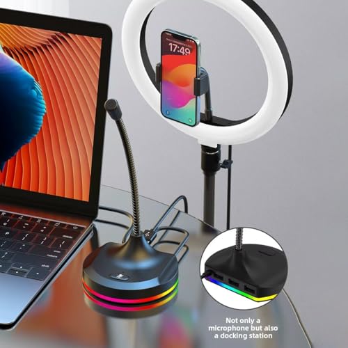 Image of ETZIN USB Computer Microphone with Mute Button and RGB Lighting,Plug&Play USB 3-Port Hub Mic for Conference,Gaming,You,Desktop PC Mic for -Black- EPL-1534UG