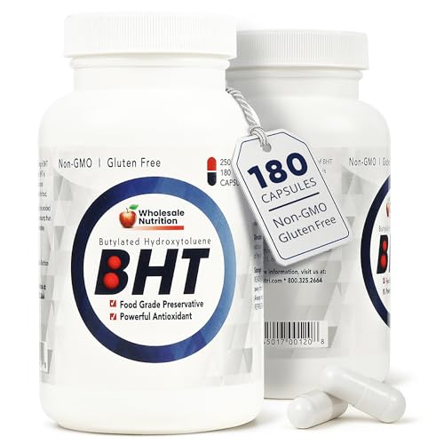 Wholesale Nutrition BHT - 250mg Potent Antioxidant - Non-GMO Gluten-Free - Enhance Oil/Fat Preservation - Pure Butylated Hydroxytoluene for Foods/Oils - 180 Capsules