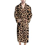 FUIBENG Brown Leopard Skin Animal Print Stylish Men Bathrobe Soft Comfort Spa Robe Full Length Sleep