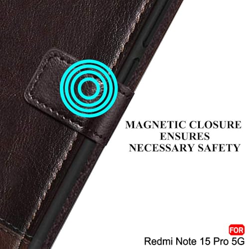 Image of TheGiftKart Flip Back Cover Case for Mi Redmi Note 15 Pro 5G | Dual-Color Leather Finish | Inbuilt Stand & Pockets | Wallet Style Flip Back Case for Redmi Note 15 Pro 5G (Faux Leather, Coffee & Brown)