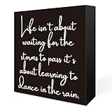 Life Isn't About Waiting for the Storm to Pass Sign, Inspirational Positive Quotes Wooden Block Sign Desk Decor for Home Office Classroom Dance Studio Table Shelf Decoration, Motivational Gift
