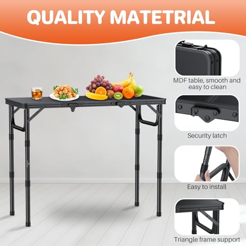 FUNYKICH Camping Folding Table(87x40cm) with 3 Adjustable Height, Portable Picnic Table, Lightweight Aluminum Outdoor Tables with Carry Handle for Camping, Picnic, Backyard, BBQ, Black - Image 8