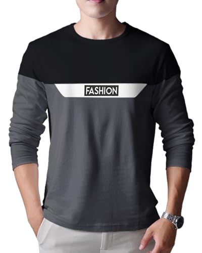 Image of Noble Monk Men Full Sleeve Round Neck T-Shirt | Printed Sleeves |Regular fit Tshirt for Men