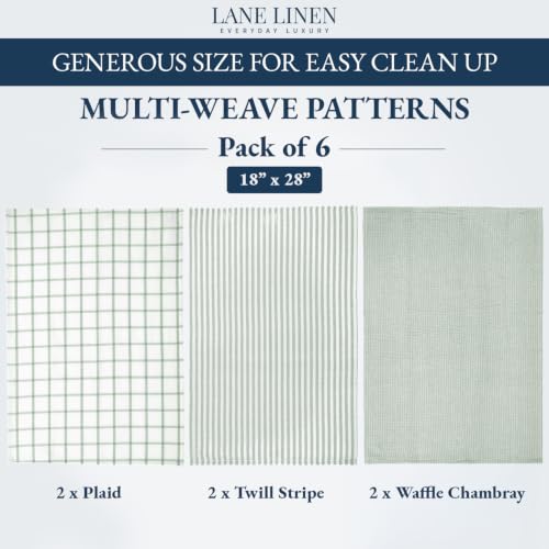LANE LINEN Dish Towels for Kitchen 100% Cotton Tightly Woven 6 Pack - Olive - Image 3