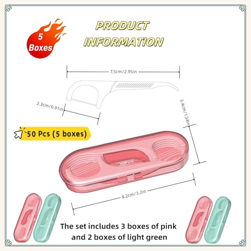 Lot de 5 étuis de voyage pour cure-dents avec 50 bâtons de cure-dents de qualité supérieure – Support pour cure-dents pour le nettoyage des dents, mini accessoires essentiels de voyage pour femmes et hommes (vert + rose) – Image 2