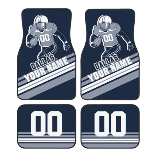 Custom Dallas Car Floor Mats Personalized Non-Slip Car Mat add Name Number, Car Interior Accessoriess Fit for Most Car, Gifts for Football Fans - 4 Pieces