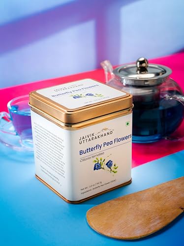 Image of Jaivik Uttarakhand - Detox Butterfly Pea Leaves Herbal Tea (170.1 g), Mood-Enhancing Beverage, Healthy Hair, Flower Based, Pack of 3 Tin Box