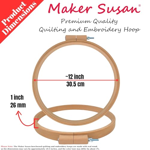Image of Maker Susan 12 inch Round Beechwood Quilting Hoop, Wooden Cross Stitch Hoop with Adjustment Screw, Embroidery Hoop, Quilting Frames for Hand Quilting, Suitable for Embroidery (Round)