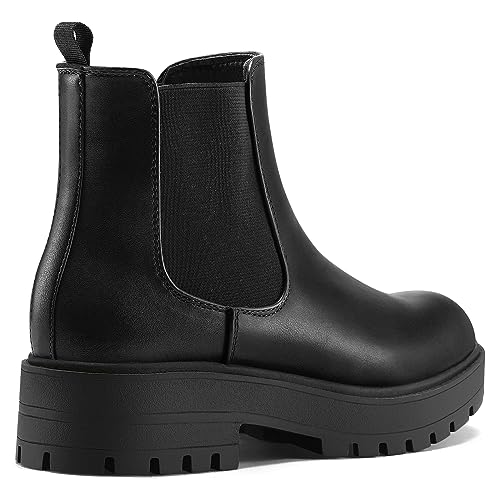 mysoft Women's Chelsea boots Low Heel Slip On Lug Sole Elastic Ankle Booties4