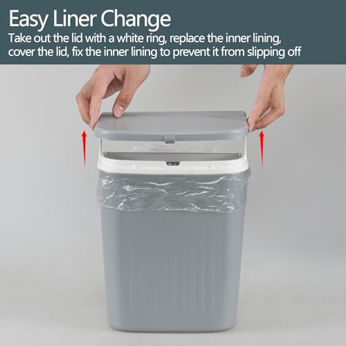 Image of 3.2 Gallon /12 L Plastic Kitchen Compost Bin, Hanging Trash Can with Lid, Wall-Mounted Garbage Can, Grey