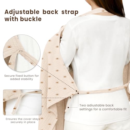 Image of Konssy Muslin Nursing Cover Up for Breastfeeding with Rigid Hoop | 100% Cotton Nursing Apron, Lightweight & Breathable, Carseat Canopy, Breast Feeding Covers for Women