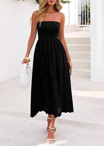 Lazysmile Women's Strapless Tube Top Boho Maxi Dress w/ Lace Trim and Pockets (Various) $13.99 or Less - image 3