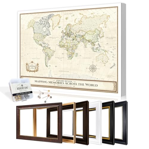 Image of DECORARTS - Oversized Personalized World Travel Map with Pins, Custom Name, Pin Board Canvas Wall Art, Colorful World Decor, Optional Wood Frame, Giclee Print, Handcrafted in USA, 40x30''