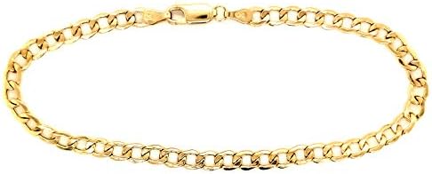 Real 10k Yellow Gold Hollow C-Link Men and Women Bracelet/Anklet 3.5 mm (10)
