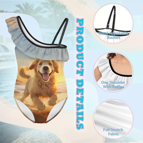 Image of Xpyiqun Swimsuits for Girls 3-14 1-Shoulder Ruffle Bathing Suit One Piece Adjustable Halter Swimming Wear