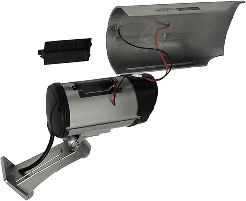 Yuarisx Solar Powered Dummy Fake Security Camera Bullet CCTV Surveillance with Simulated LED Realistic Red Flashing Light and Security Warning Sticker Decal Indoor Outdoor, 2 Pack - Thumbnail 5
