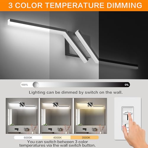 Image of 32inch Black Bathroom Vanity Light Modern LED 3CCT Dimmable 24W Bathroom Lighting Fixtures Over Mirror 3000K /4500K /6000K 3 Color Adjustable