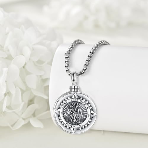 St Christopher Urn Necklaces for Ashes 925 Sterling Silver St Christopher Cremation Jewelry for Ashes Memory Jewelry for Men2