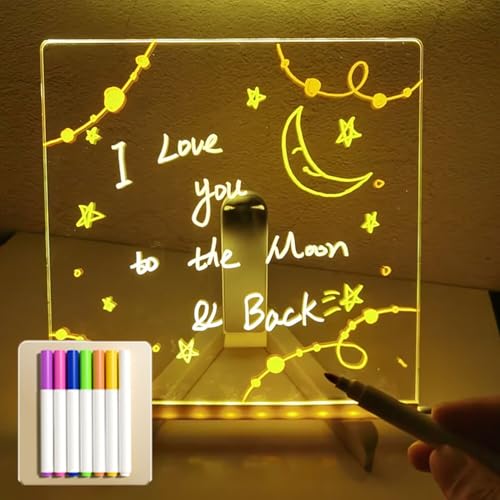 Kiddli - Pizarra luminosa, acrílica, mágica, brillante, 7 colores, tablero de notas borrable, 20 x 20 cm
