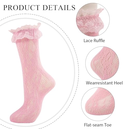 Image of Women Lace Ruffle Socks White Black Frilly Lolita Crew Dress Socks