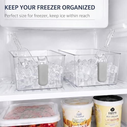 Image of Havawish 2 Set Clear Ice Storage Bin Bucket for Freezer Flexible Scoop Set Plastic Ice Bin Holder Freezer with Pull out Handle Storage Clear for Container Scoop (gray, 10.83 x 7 x 4.33 in, Classic)